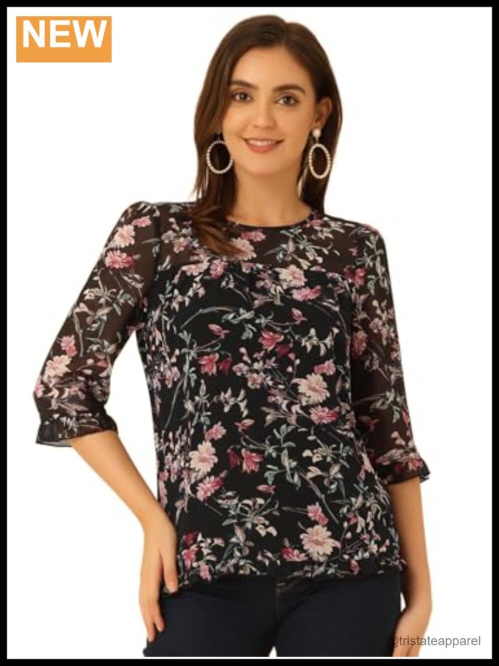 Women's Short Sleeve Floral Chiffon Blouse
